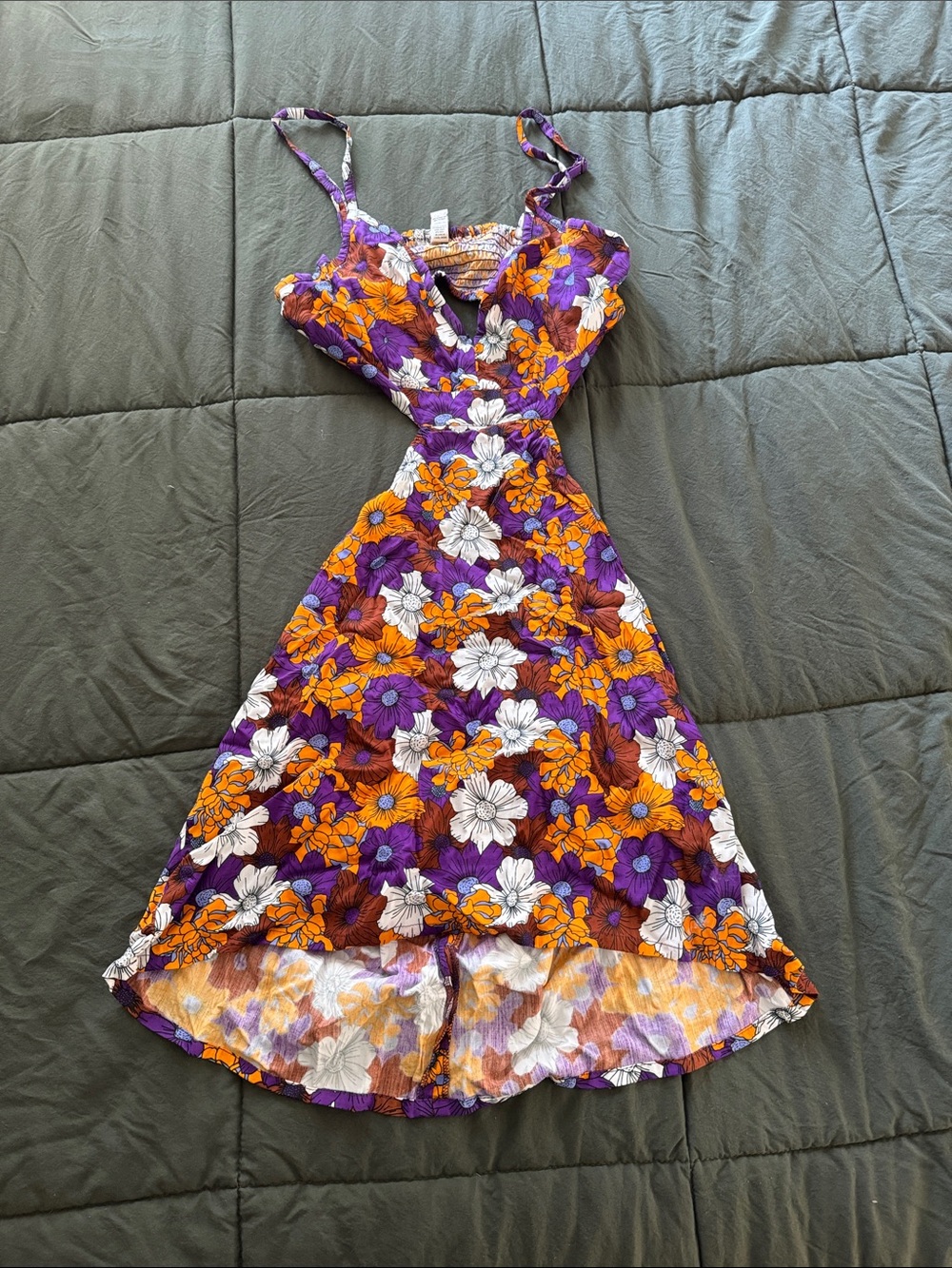 Floral Spaghetti Strap Open Back Dress in Purple, Orange and White